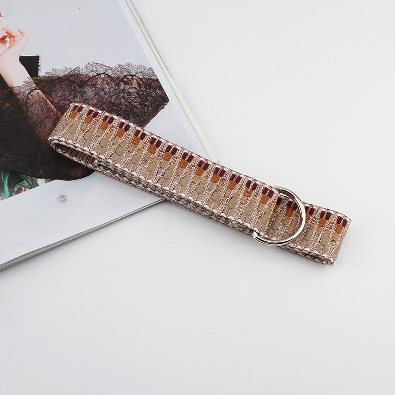 

Color Blocked Striped Pattern Women Woven Waist Belt With Double Buckle Design For Teen And Adult Casual Wear Apricot