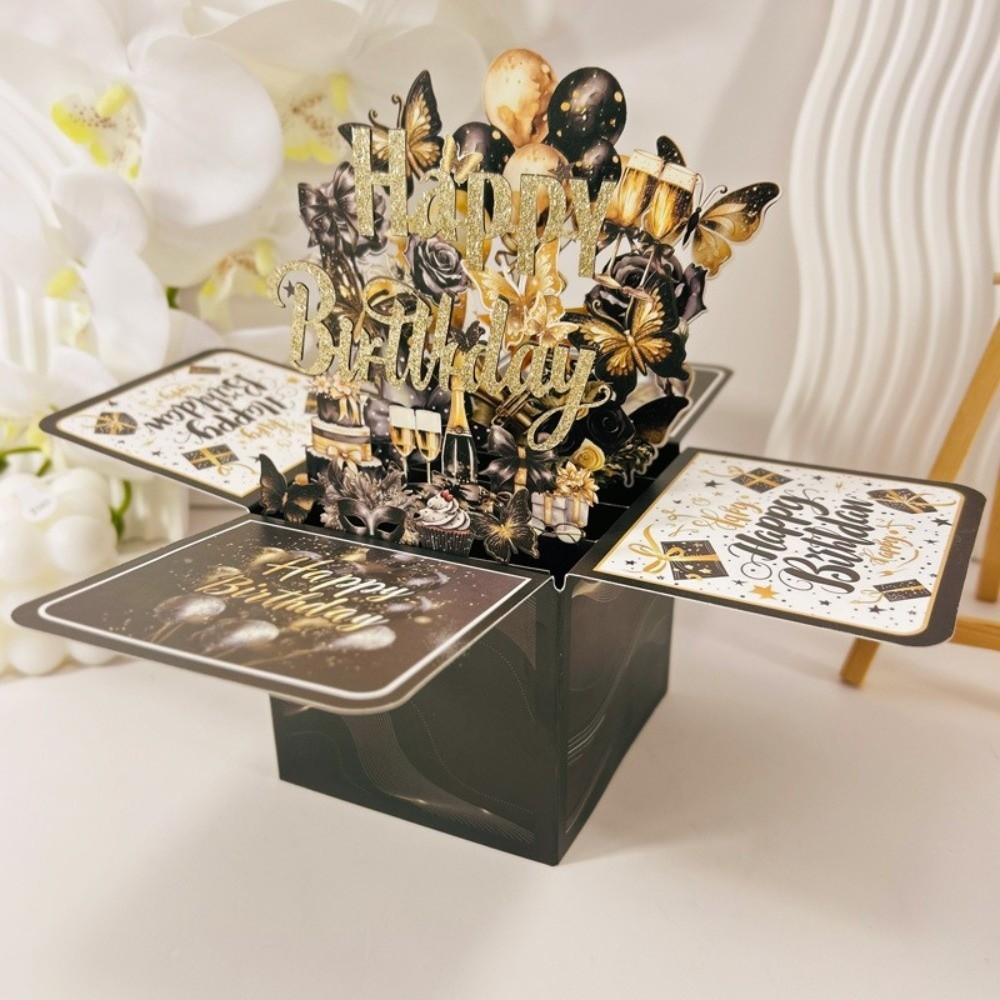 Cartoon 3D Birthday Card Flowers Theme Birthday Gift Celebration Message Card Birthday Party