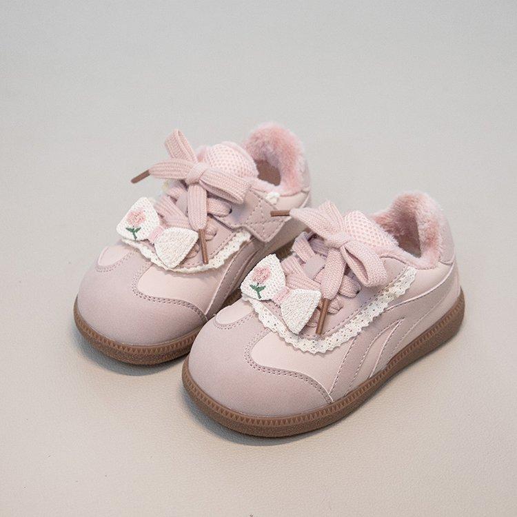 Girls' Winter Fleece-Lined Shoes, New Style Warm Princess Shoes for Children, Soft-Soled German Training Shoes for Babies