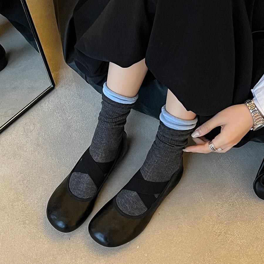 Sheepskin Version Mary Jane Shoes Women's 2025 Autumn New Low-heeled Ballet Shoes Cross-strap Retro Shallow Mouth Single Shoes Women