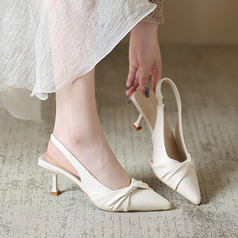 

Босоножки Девочка 2025 Лето Нишевый Французский Сказочный Стиль Платье с Каблуком Средней Высоты Острый Носок Пучок Белый Тонкий Каблук Высокие Каблуки 35 грязно-белый