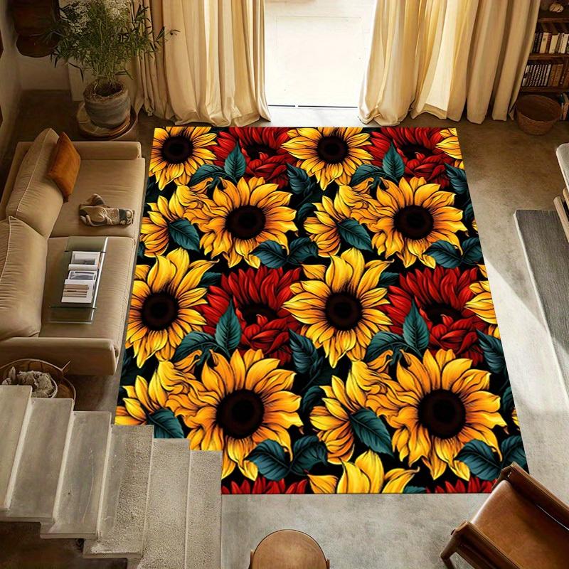 1pc Sunflower Pattern Themed Rug for Home Decor, Non-slip Office Carpet, Chair Mat, Outdoor Mat, Christmas and Halloween Gifts-0731162