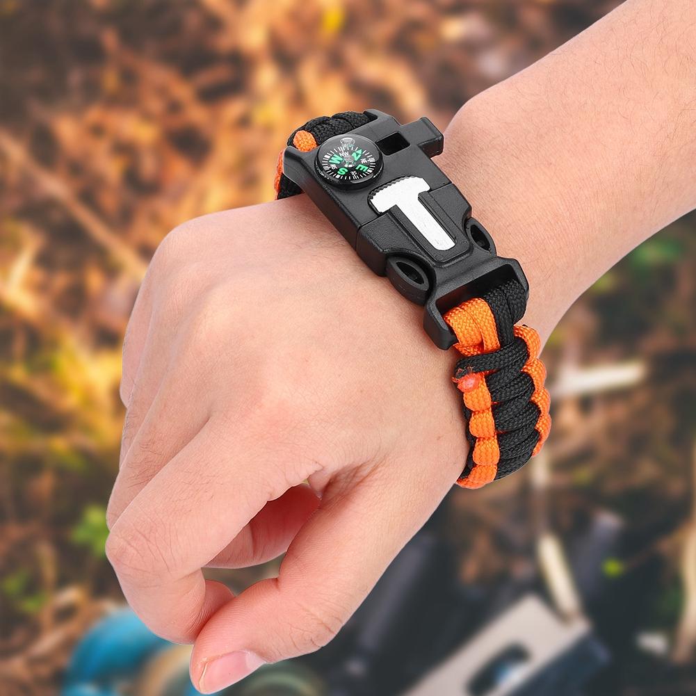 Paracord Survival Bracelets for Men Women Outdoor Bangles Wrap Umbrella Rope (Orange Black)