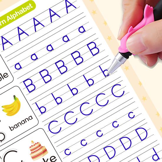 Writing Practice Book for Kids Reusable Preschool Workbooks English Grooved Copybook Early Learning Handwriting Kit for Ages 3-8