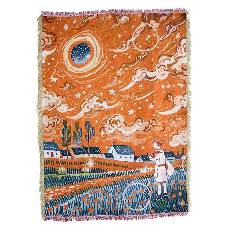 

Плед Starry Sky Boy для украшения гостиной, гобеленовое искусство, мультяшные одеяла для пикника на открытом воздухе, фон в стиле бохо 130x180cm