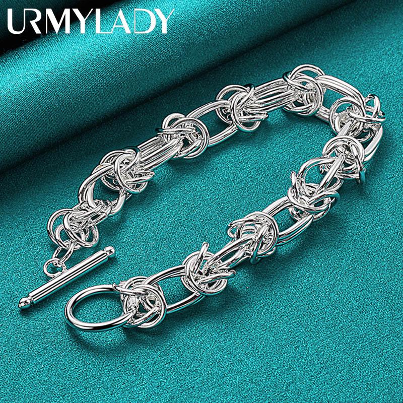 Brățară cu lanț cu inel dublu din argint 925 pentru femei, petrecere de nuntă, bijuterii cu farmec de modă