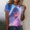 Stampa Cartone Animato Bambina Carina T-shirt da Donna Estate Nuove Maniche Corte T-shirt Moda Larga Street Scollo a O Abbigliamento Donna Top