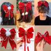 1PC Red Golden Bow Hair Clip For Women Girls Ornament Christmas New Year Hair Clips Hair Accessories
