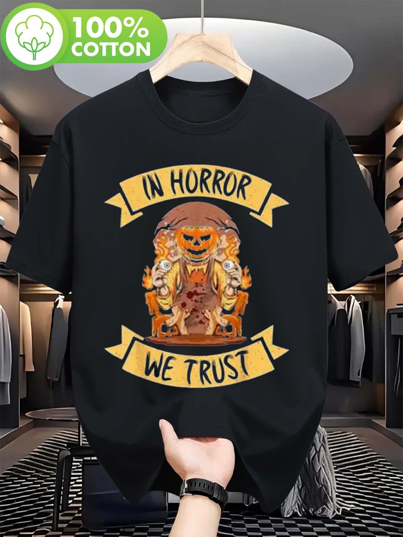 Black Cotton Tshirt with Spooky Pumpkin Graphic In Horro... XXXXL
