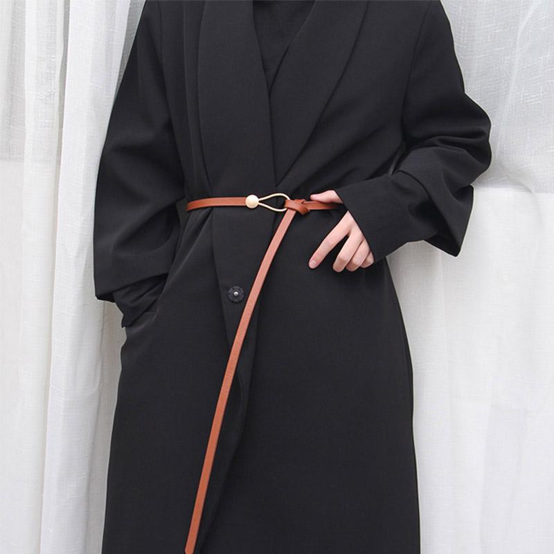 Ceinture fine et simple nouée pour femme, couleur unie, en cuir PU, longue et fine, réglable