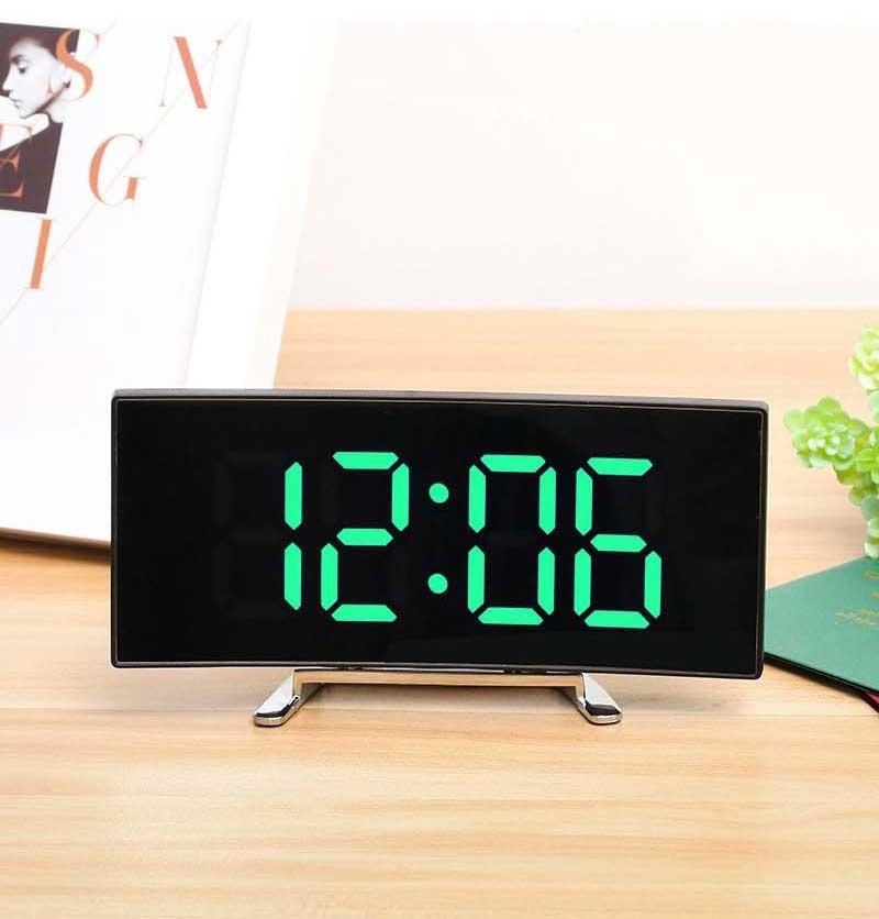 Curved LED Mirror Alarm Clock with Thermometer for Students