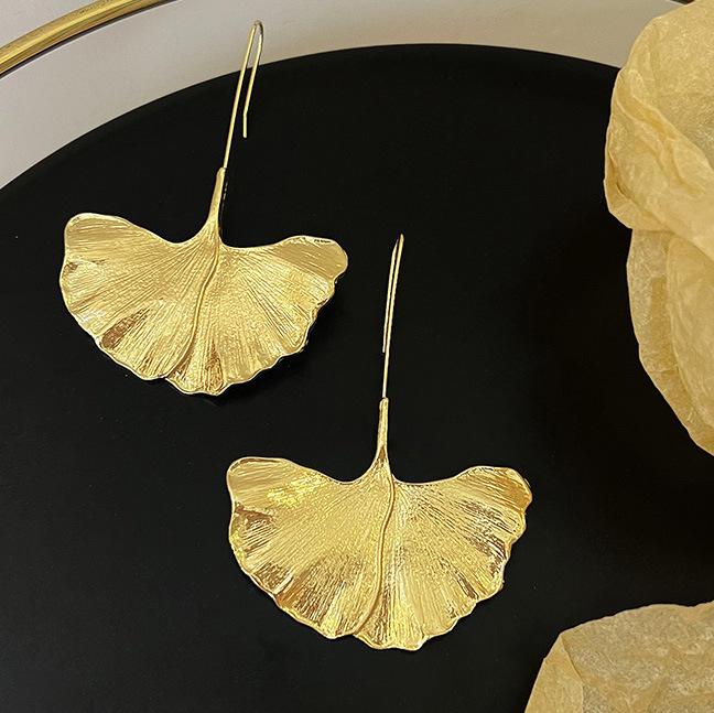 Ginkgo Leaf Texture Pendant Earrings: Bold European & American Fashion Statement for Women