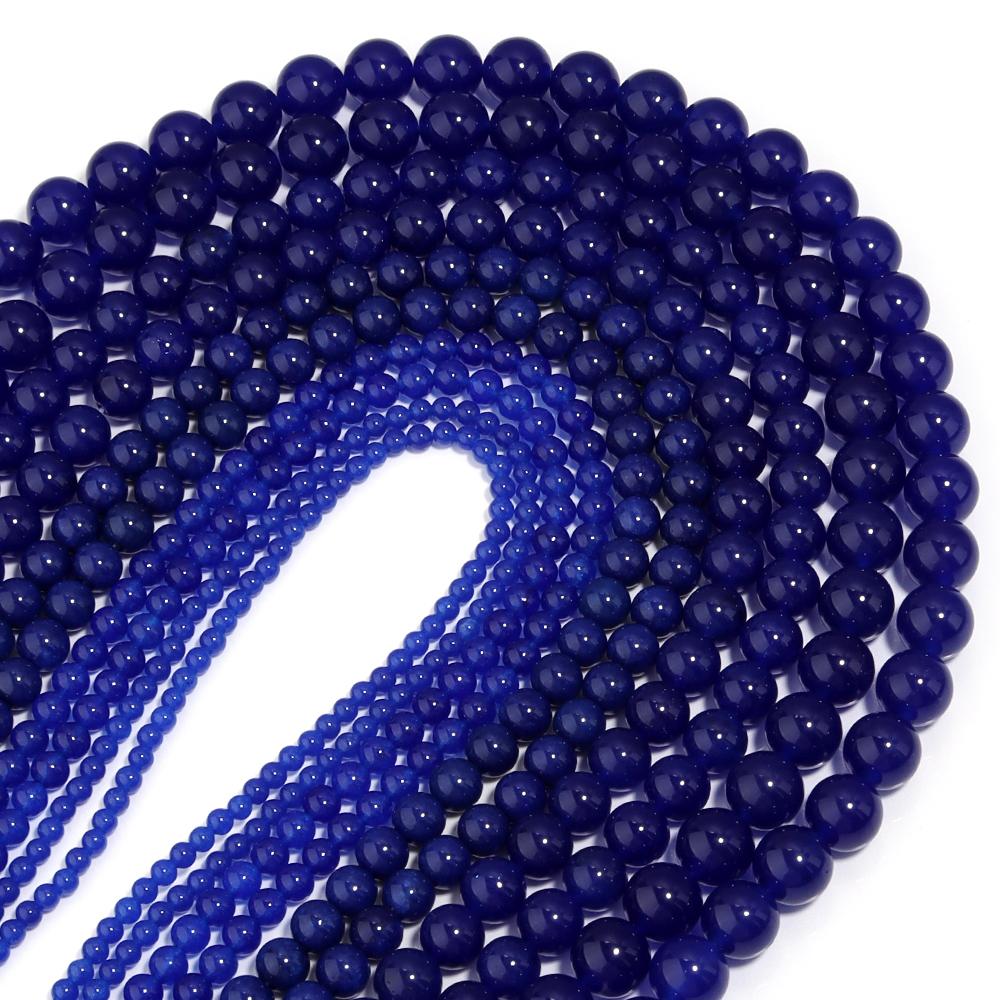 Natural Chalcedony Stone Beads Dark Blue Round Loose Spacer Jades Stone Beads For Jewelry Making Bracelets Necklace Accessories