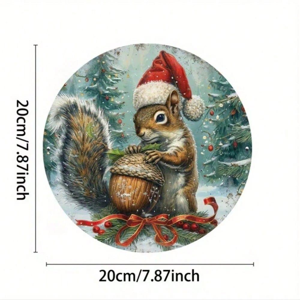 Vintage Christmas Squirrel 8x8 Inch Embossed Metal Tin Sign Wall Art Home Decor