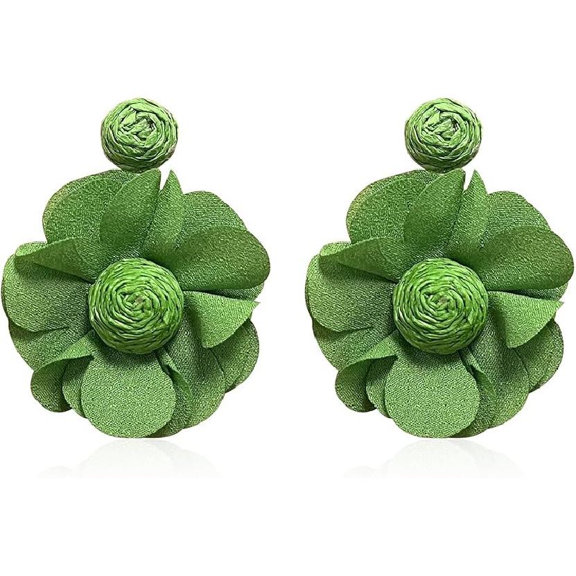 Серьги из ротанга Летние Бохо Ручной работы Большие Тканевые Шифоновые Серьги-подвески с Ротанговым Цветком Заявление Тропические Пляжные Украшения для Отпуска