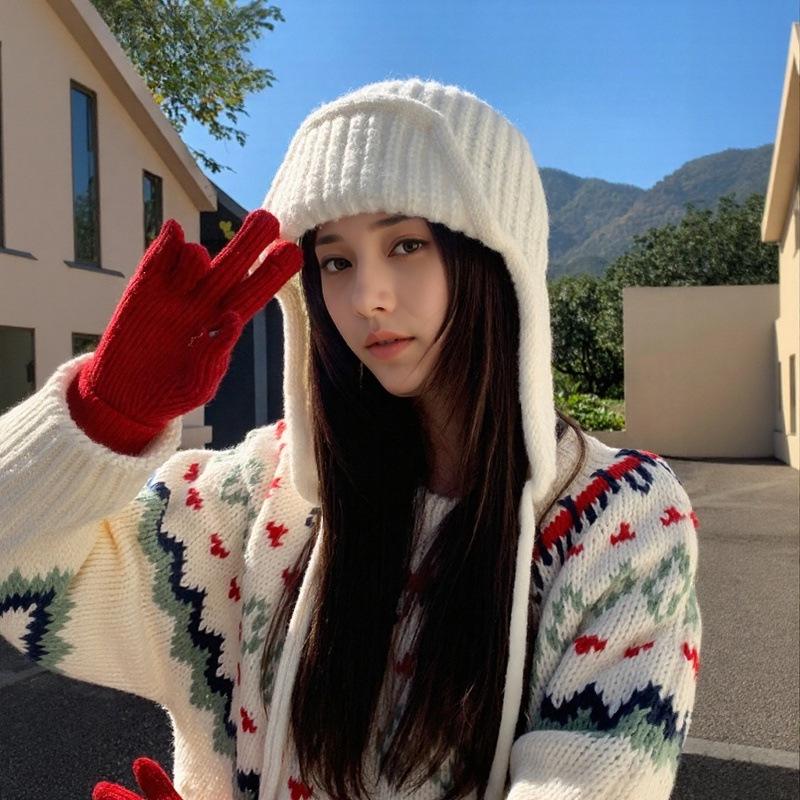 Women's Autumn/Winter Wool Knit Hat with Ear Protection - Korean Style Fashion
