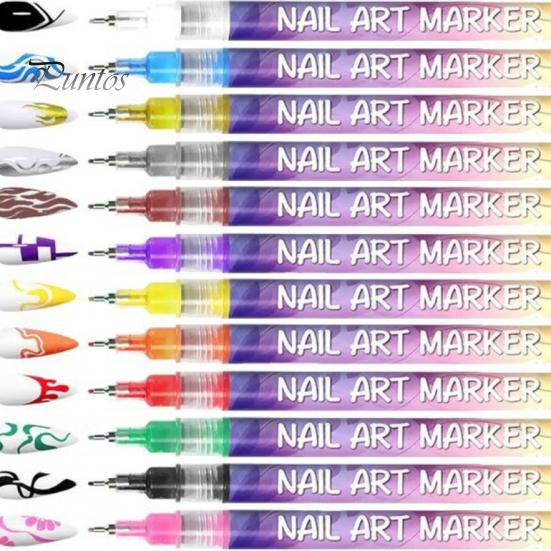 Nail Design Pens 12Pcs Art 3D Quick Dry 0.5MM DIY Gel Acrylic Markers Set Paint Point Graffiti Dotting Liner Pen Drawing Painting Tools