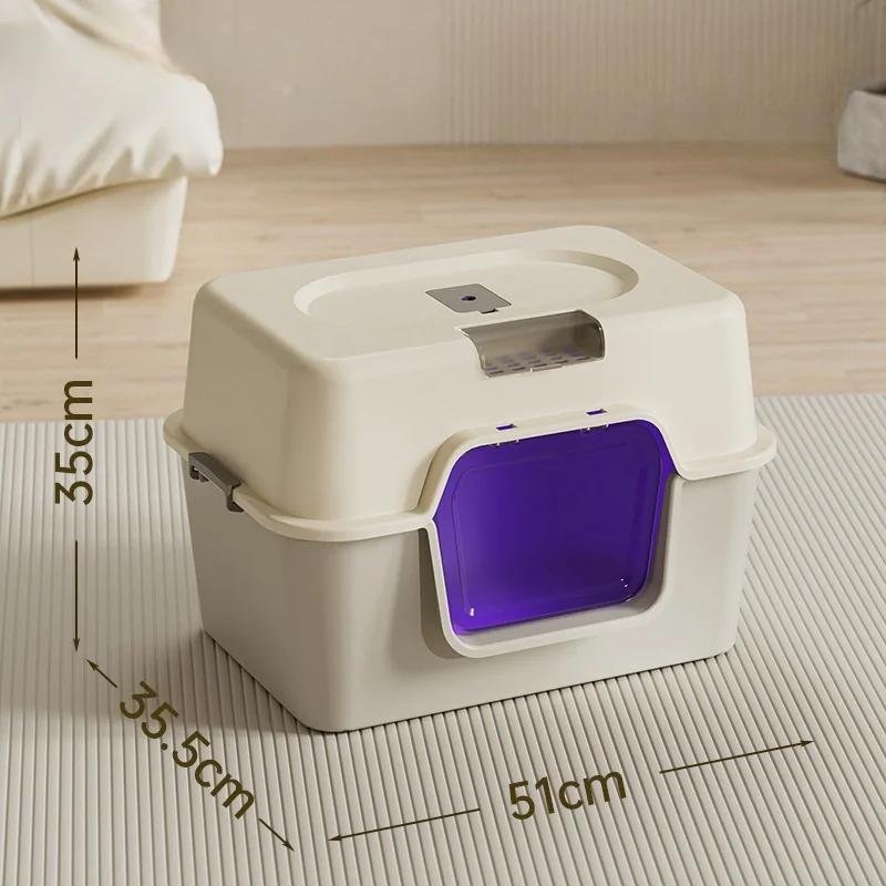 

Стерилизованная ультрафиолетом песочница для кошек, большой кошачий туалет, полностью закрытый кошачий лоток, подстилка большой емкости, удаление запаха, кошачий туалет XL 51x35.5x35cm