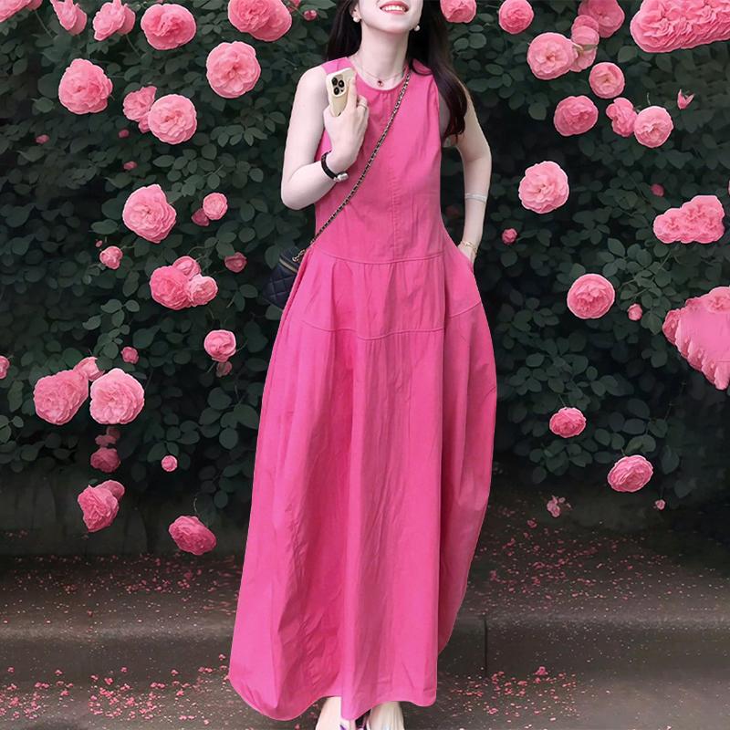 

ZANZEA Женское летнее повседневное длинное платье без рукавов с круглым вырезом