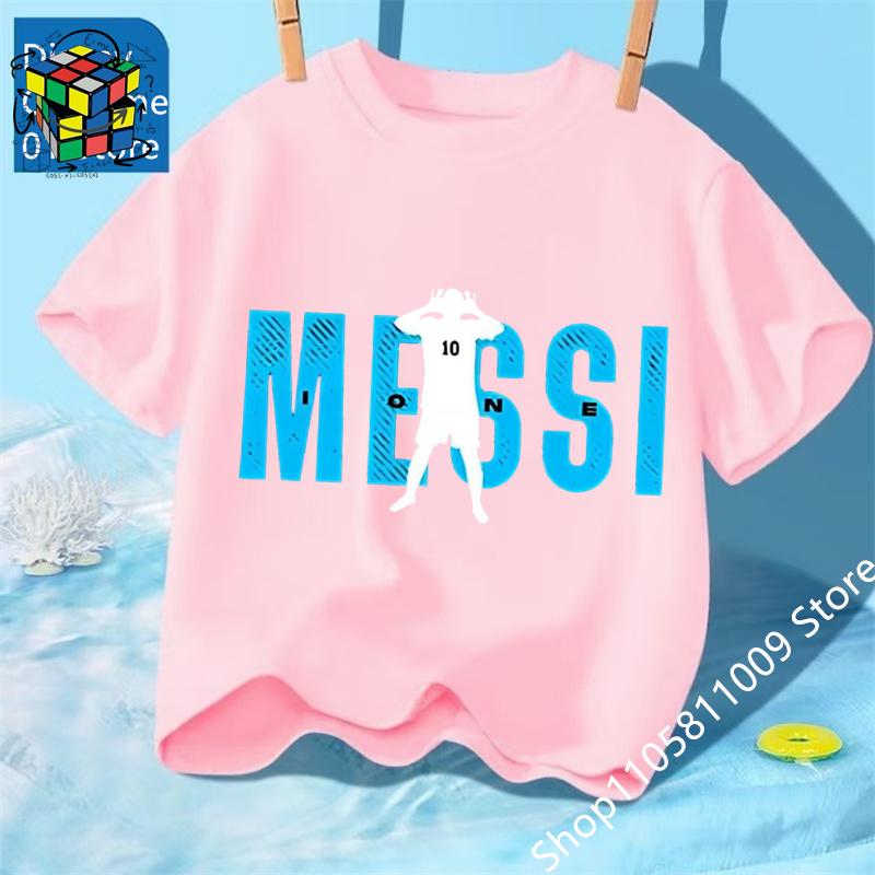 Messi Fußball für 4-14 Jahre Sommer 2026 Kinderkleidung Coole T-Shirts für Kinder Stich Jungen Kinderbekleidung