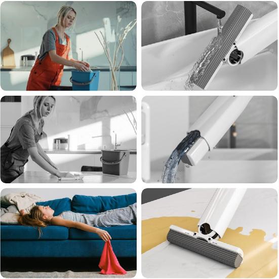Mini Vadrouille Portable Auto-Essorante - Auto-Essorage, Vadrouille Éponge Forte Absorbante pour Sol, Salle de Bain, Cuisine & Verre - 2 Éponges de Rechange + 1 Essoreur