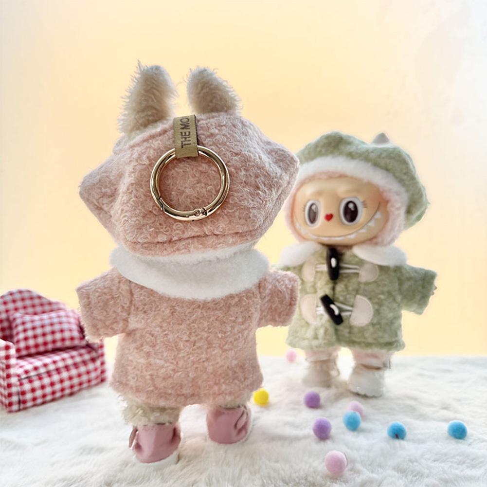 Mini Puppenkleidung Outfit Accessoires für 15-17cm Labubu Anhänger Neujahrs Sechseck Barett Mantel Kleidung
