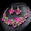 Necklace Earrings Two-Piece Set Colorful Flower Bride Retro High-End Design Sense Multi-Color Optional