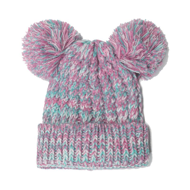 

Boys and girls knitted hats children s winter twist mixed color warm cute double ball children s wool hat M（50-54cm）