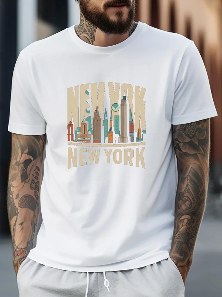 2024Mode Casual New York Tryck Herr Casual 100% Bomull Kortärmad Vår Sommar Utomhus Bros. Topp T-shirt