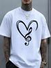 Heart Treble Clef Music Print T-Shirt - Elegant Black Line Art Combining a Classic Heart Shape with