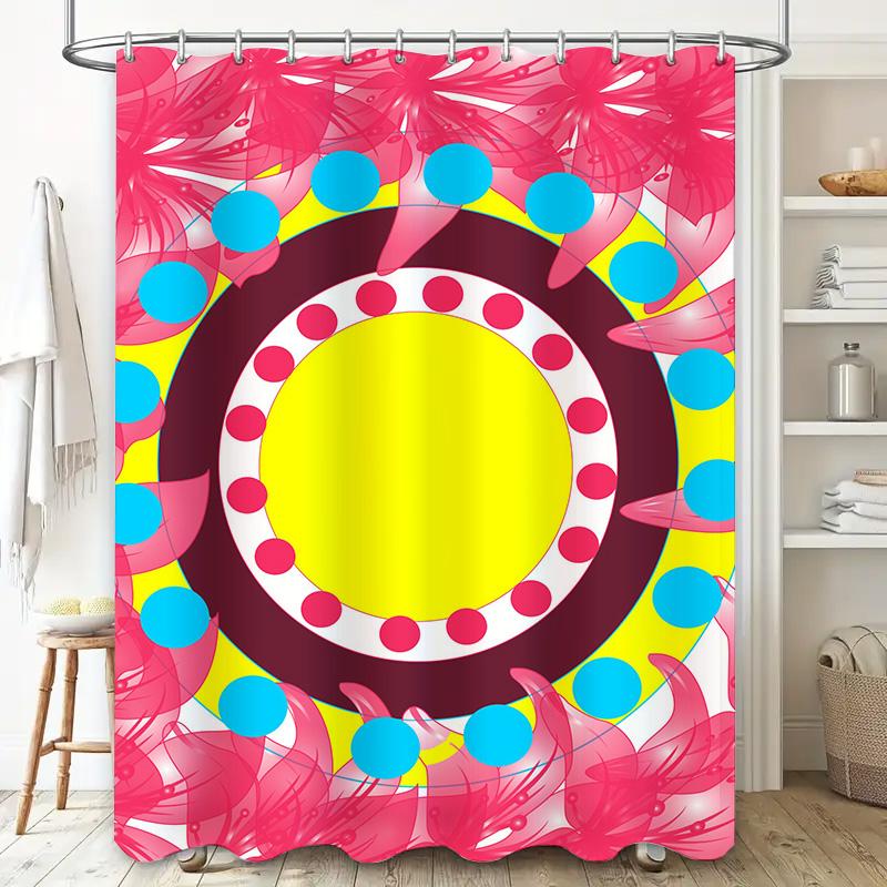 Bathroom Shower Curtain Decor with Floral Pattern: Modern Style Waterproof Fabric, Pink Yellow Red Blue Circle Design Standard S