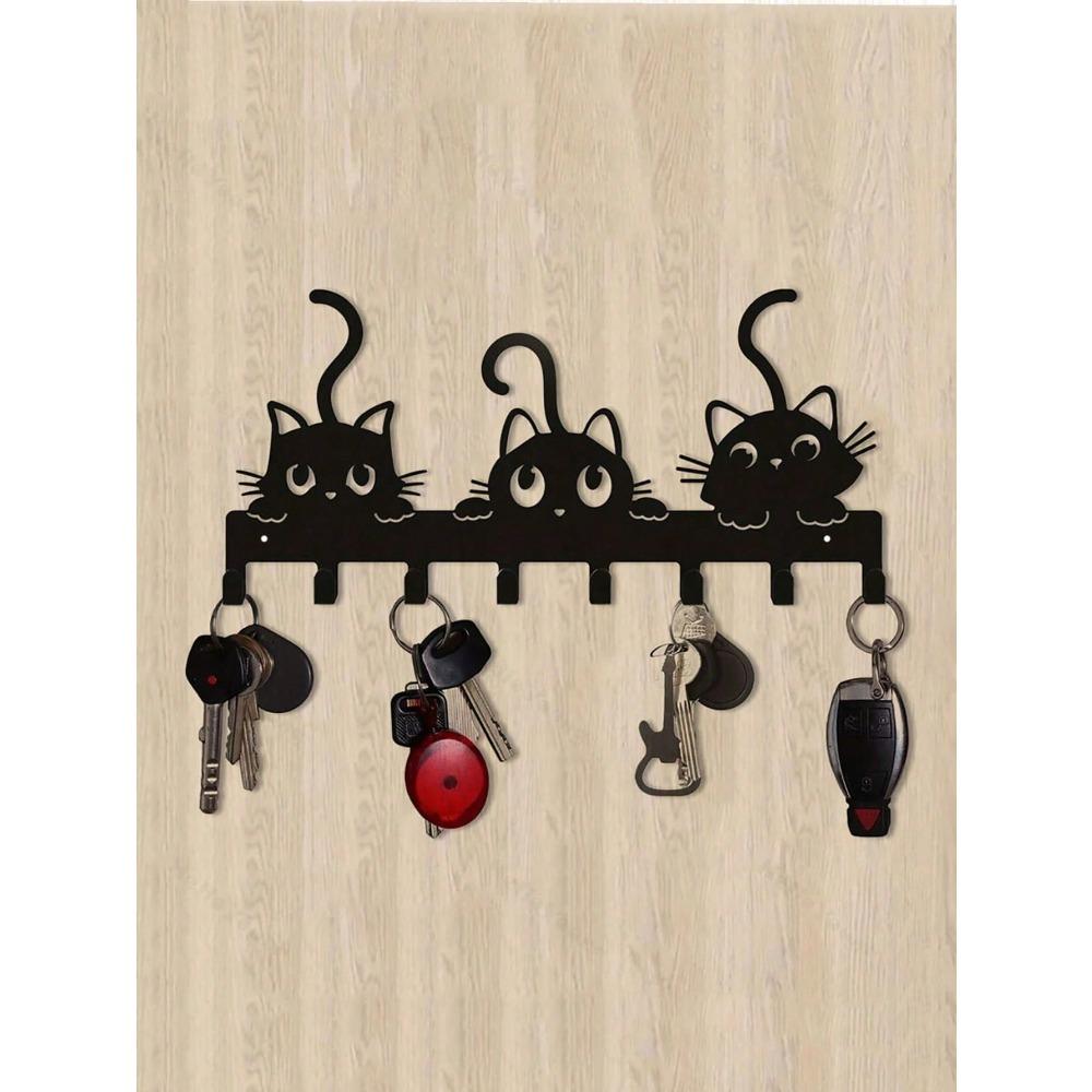 Black Metal Cat Hooks, Cute Kitten Wall Decor, Space Saving Wall Hooks for Hats Bags Towels, Entryway Bedroom Office Organization