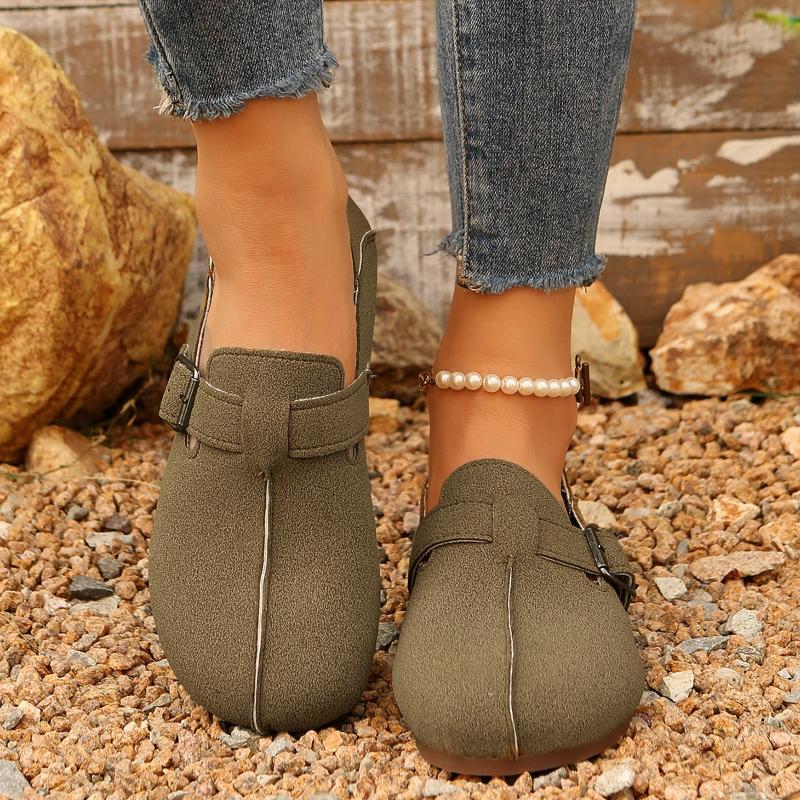 

2026 New Autumn Women s Flat Cork Clogs Shoes Fashion Closed Toe Suede Slippers for Women Outdoor Casual Slides Shoes 35