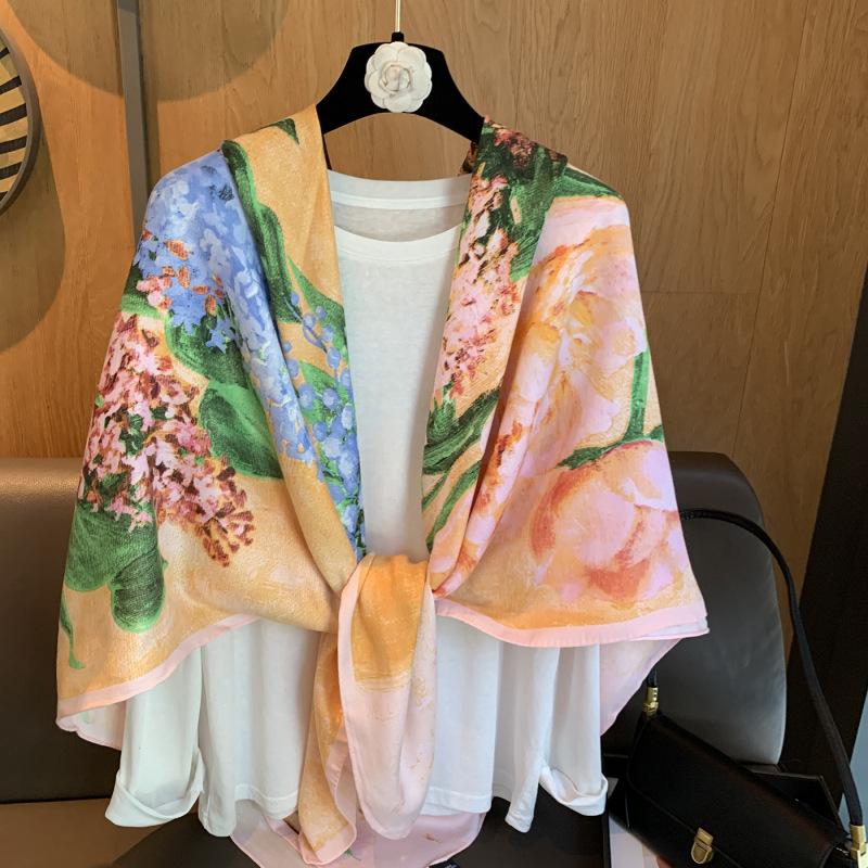 130Cm Square Scarf Women'S Summer Air-Conditioned Room With Large Shawl Spring And Autumn Thin High-End Sunscreen Light Luxury Shawl Square Scarf