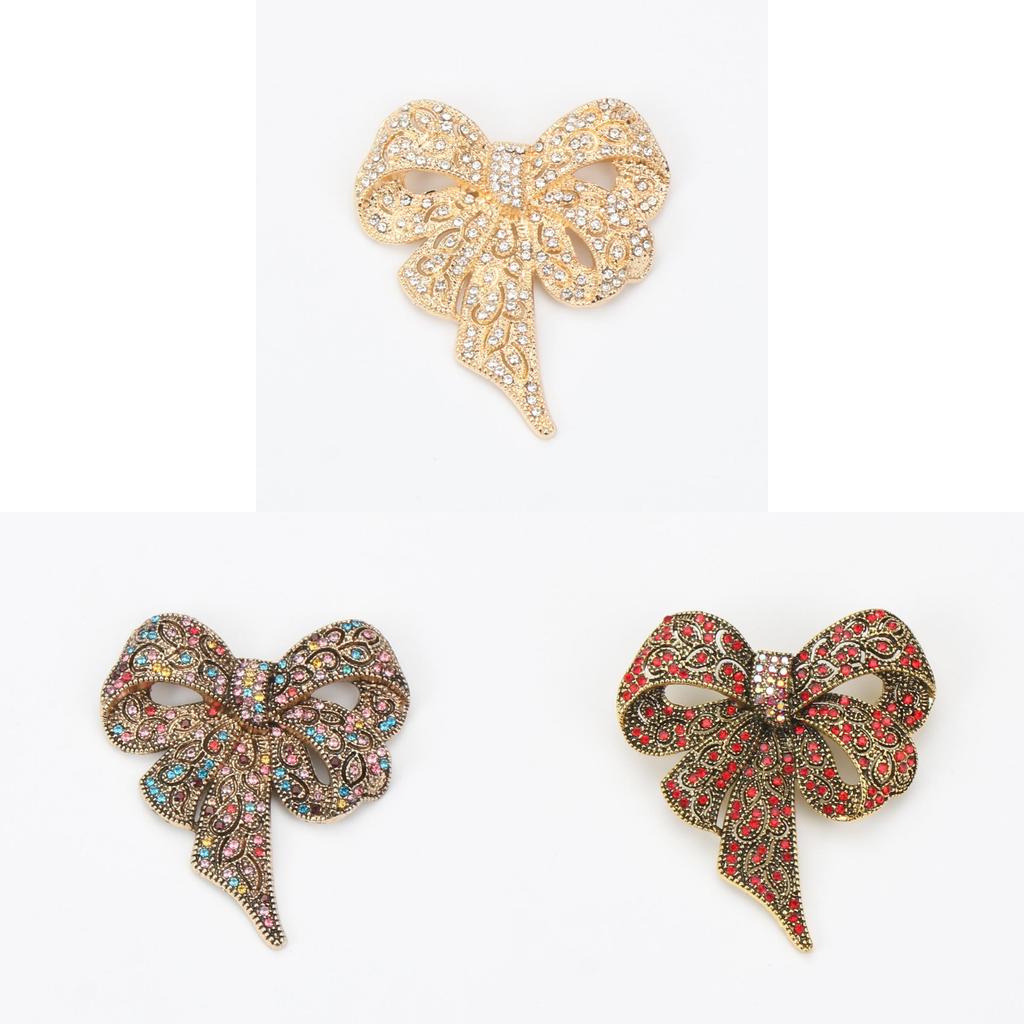 Vintage Alloy Water Diamond Butterfly Bow Brooch For Women Fashion Accessory