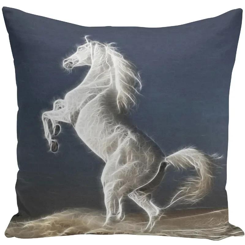 Față de pernă 45x45 Seturi de huse de perne cu imprimeu animal de război, cal alb, pentru scaun, canapea, decor decorativ pentru casă, fermă