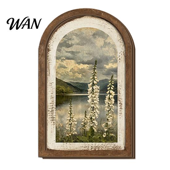 Rustic Lemon Flower Painting Vintage Framed Wall Art, Curved Wooden Floral Arched Wood Art French Country Style Paintings for Bedroom Kitchen