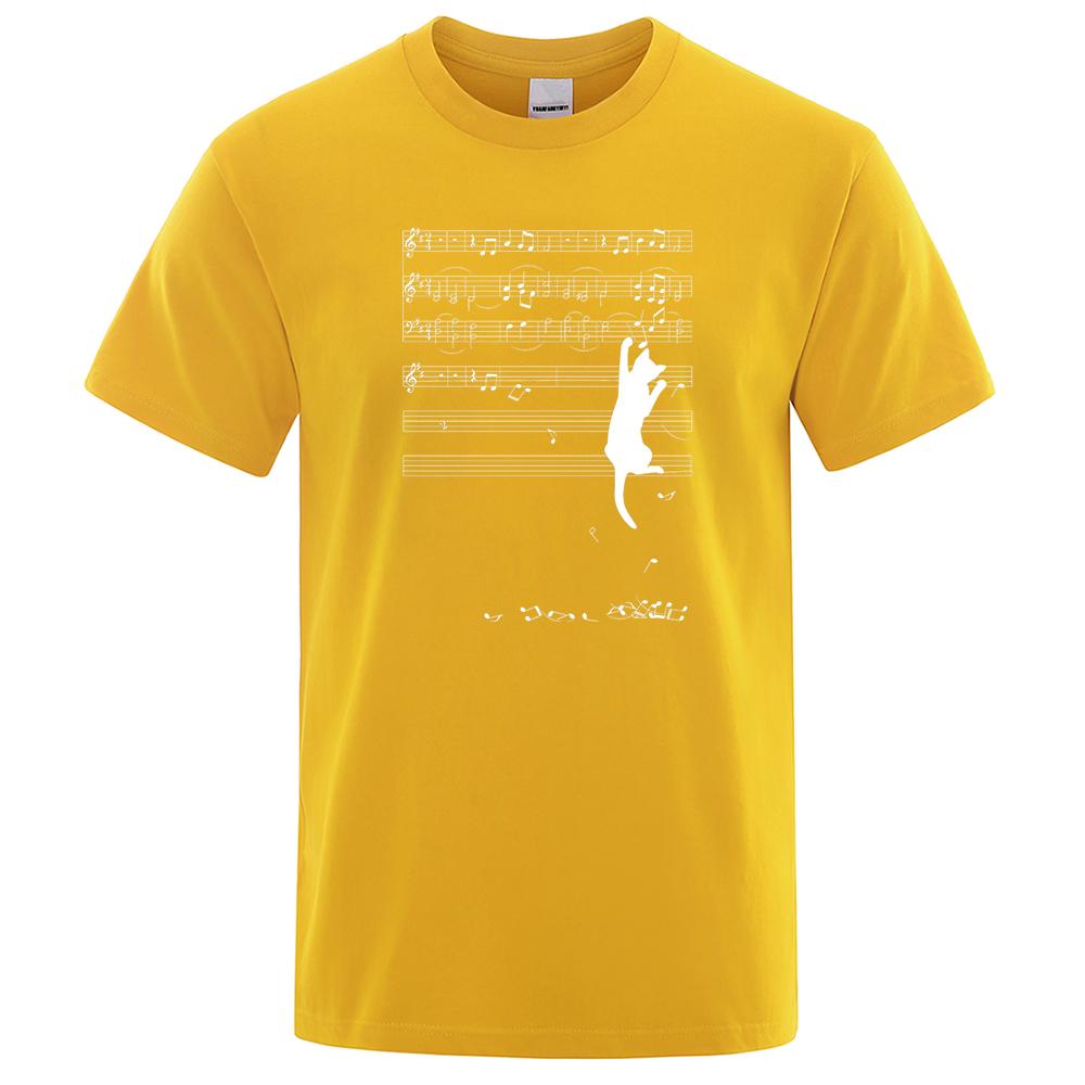 

Футболка с короткими рукавами и круглым вырезом, хлопковая, с принтом «кошка висит на партитуре», летняя, свободного покроя, мужская, уличная футболка 3XL