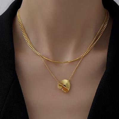 French Splicing Trendy Cool Necklace Female Niche Design K Gold Fashion Double Layer Light Luxury High Sense T Buckle Collarbone Neck Chain