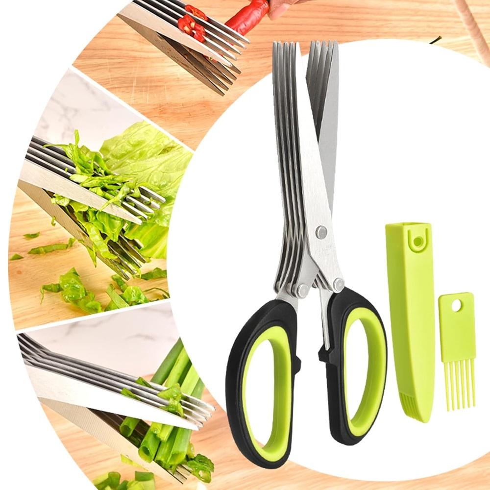 Mehrschichtige Schere Küchenschere 5 Klingen Edelstahl Zwiebelschneider Seetang Gewürz Kräuter Schnittlauch Zum Schneiden von Gewürzen Kochen