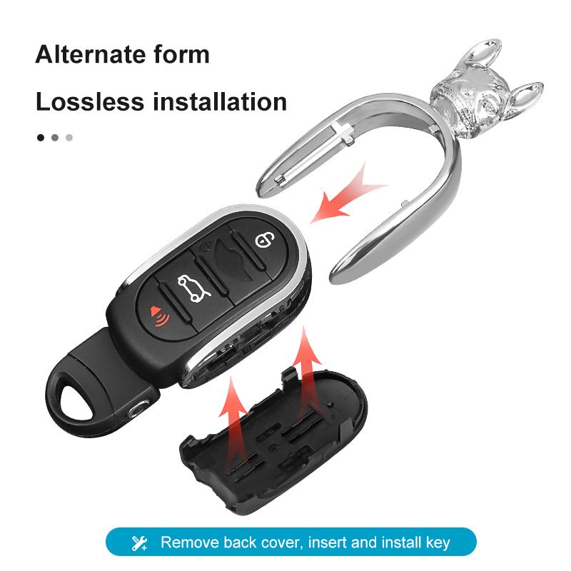 3D Metal Bulldog Car Key Case Cover Protection Shell For Mini Cooper F56 F55 F60 F54 F57 Car Key Chain Decoration Accessories