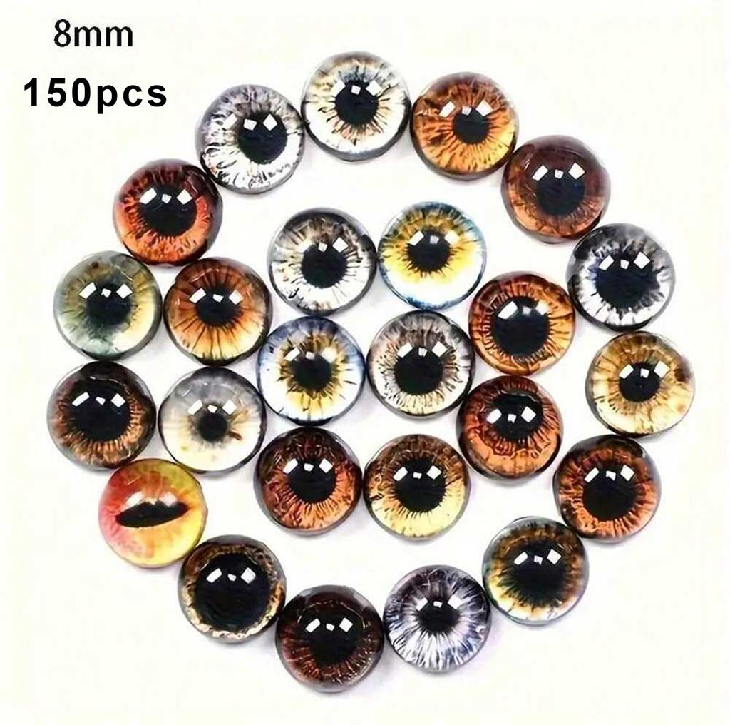 6/8/12/16mm Doll Eyes Cat Eyes Glass Eyes Round Cabochon Eye Mixed Printed Half Round Eyes 30Pcs Mini Animal Eyes for Doll Props