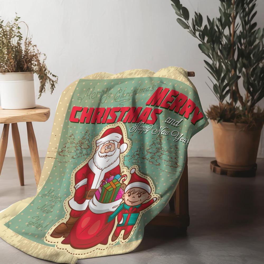Christmas Santa Claus Throw Blanket Festive Holiday Flannel Soft Warm Cozy Gift Decor Home Xmas Year 75x90cm