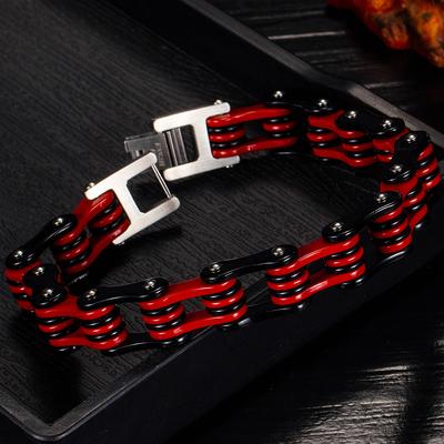 Bracciale a catena per bicicletta Rock And Roll da uomo, colore rosso, in acciaio inossidabile 316L, con catena per motocicletta, braccialetti da uomo, gioielli all'ingrosso