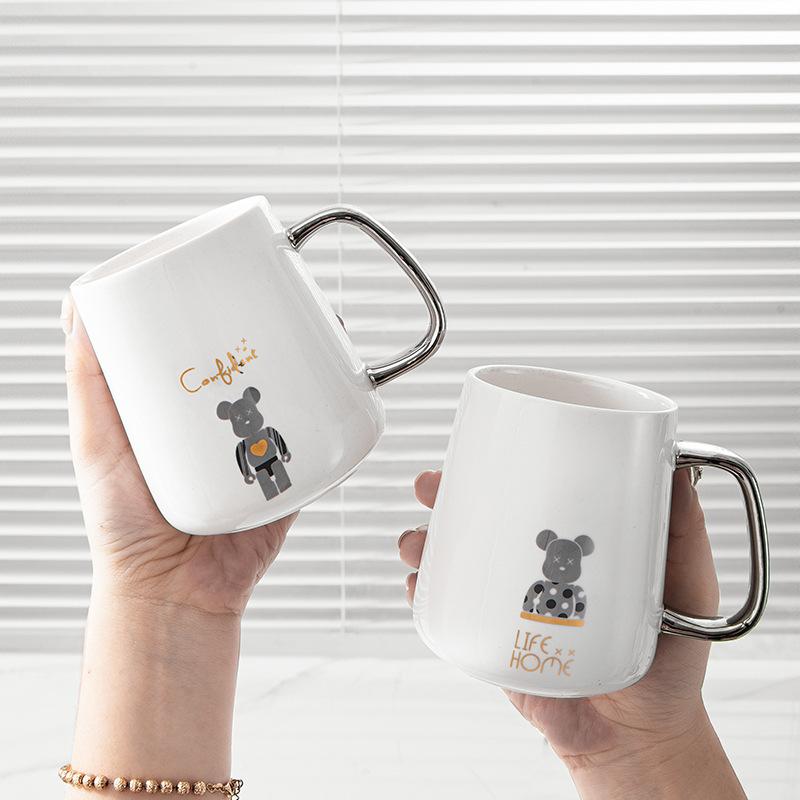 Mug with Lid Spoon Ceramic Cup for Women Home Couple Water Cup Office Coffee Cup for Boys Tea Cup High Appearance