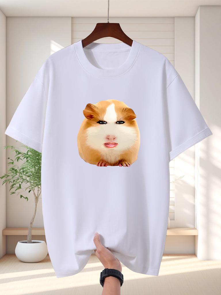 Funny Face Guinea Pig Unisexs Crew Neck T Shirt Meme Hamster Hybrid Graphic Short Sleeve Tee Viral Pet Casual Male Street Tops
