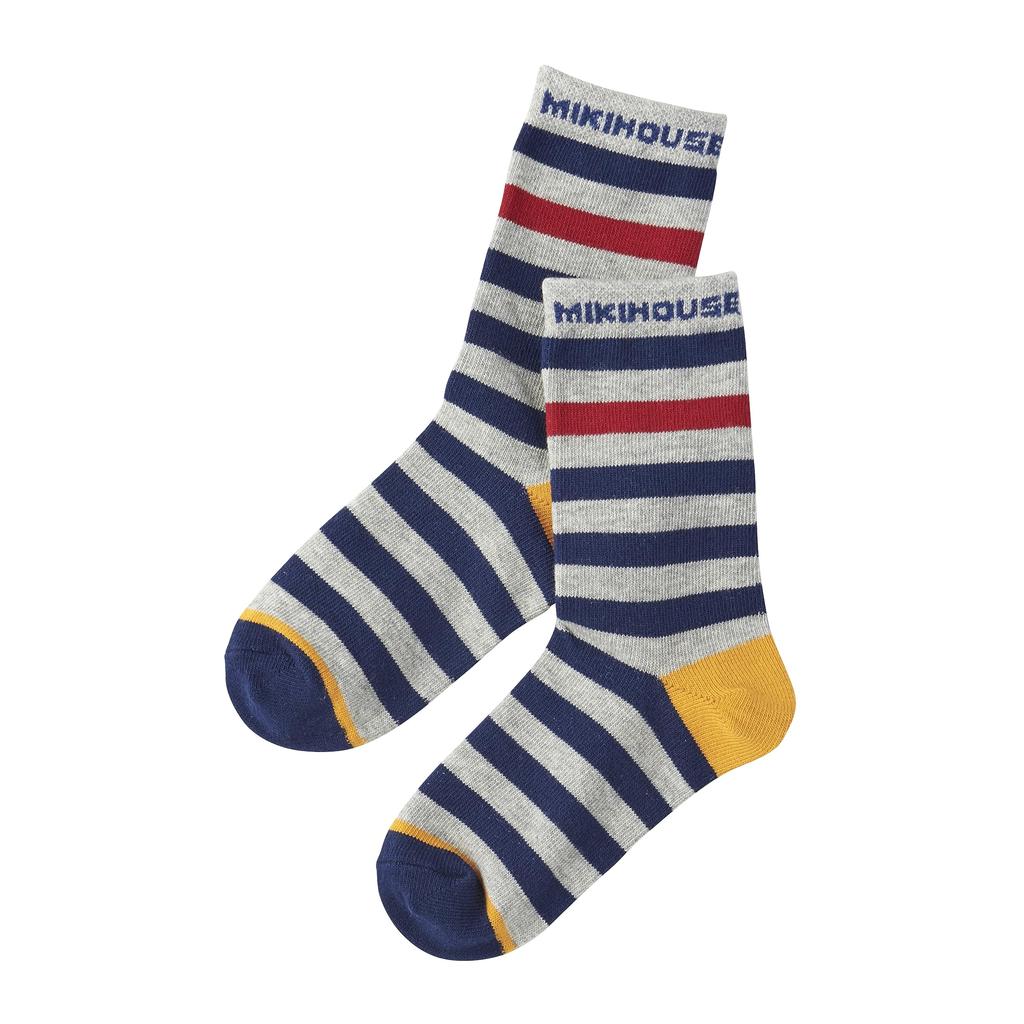 MIKI HOUSE Sock Crew Length Socks för Pojkar och Storlekar Produktnummer Förpackning, 3-Par Flickor, Baby, Barn, Skola, 17-19cm, Blå, 14-9657-493