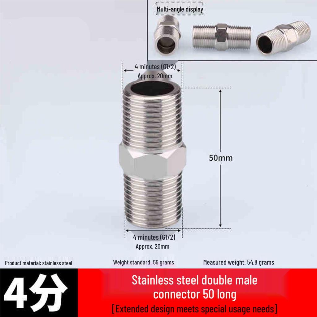 304 Stainless Steel Double-Headed Hexagonal Eccentric Reducer, DN25, 1/2" to 3/4" Male Thread Straight Stud