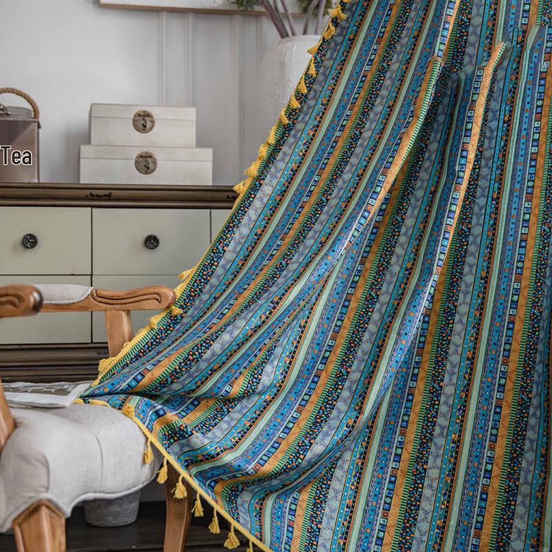 Cotton Linen Print Rod Pocket Curtain