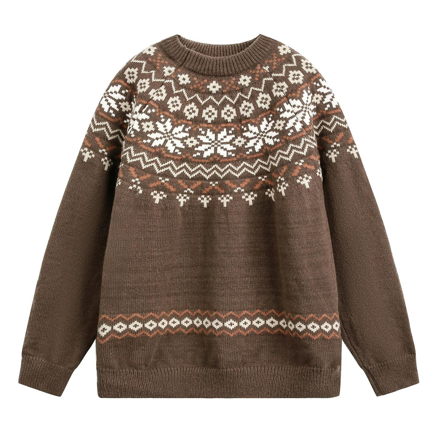 

Ethnic Style Round Neck Sweater Men s Autumn and Winter Retro Texture All-match Pullover Sweater Jacket S коричневий